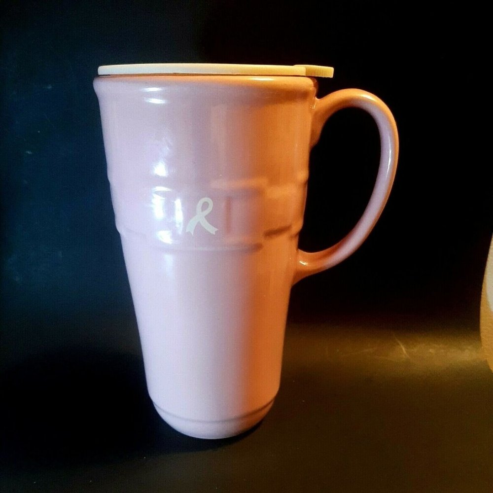 Pink Longaberger Breast Cancer Survivor Ceramic Travel Mug with Lid